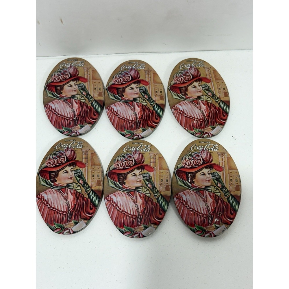 Vintage Lot of 6  COCA COLA Pocket‎ Mirrors Mirror 70s Lady Victorian Hat Red